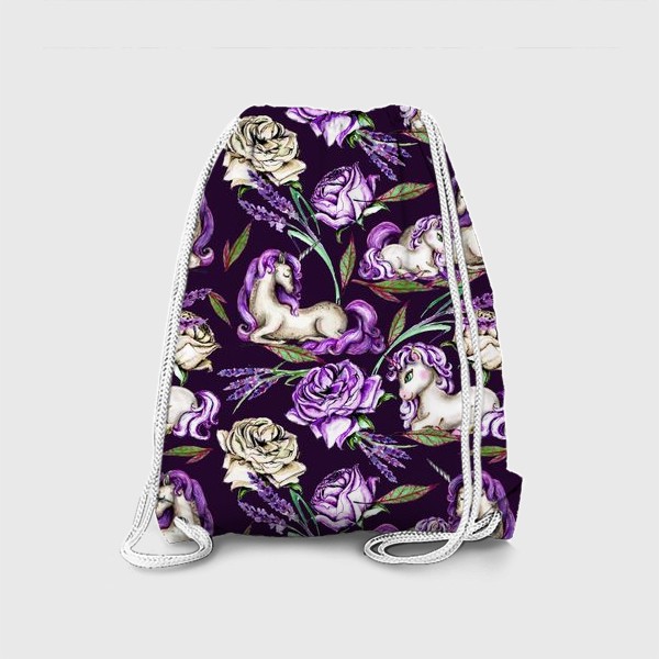 Рюкзак «Единороги среди роз и лаванды - темный дизайн»