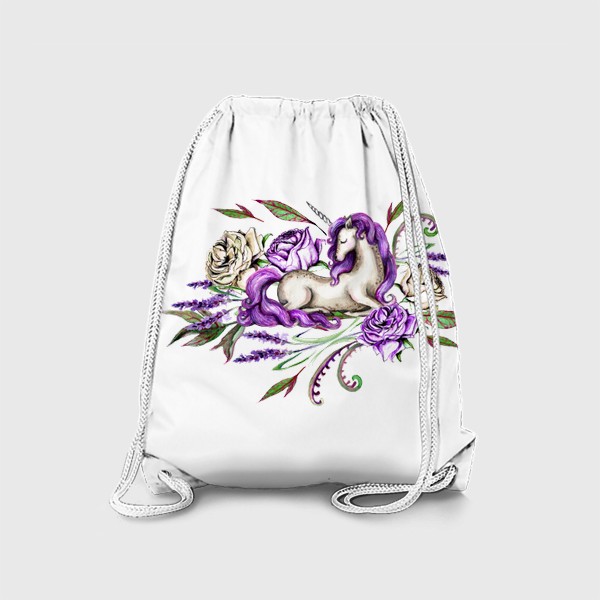 Рюкзак «Единорог среди цветов лаванды и роз»