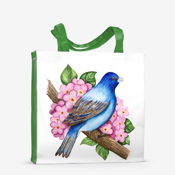 Сумка-шоппер «Синяя птица на ветке с цветами»