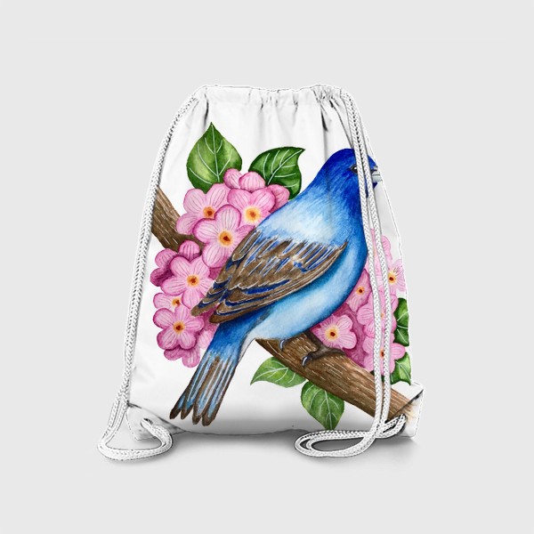 Рюкзак «Синяя птица на ветке с цветами»