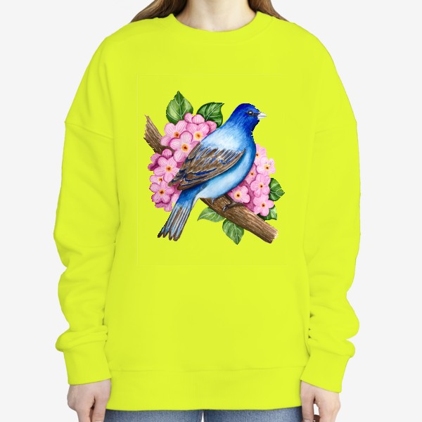 Свитшот &laquo;Синяя птица на ветке с цветами&raquo;