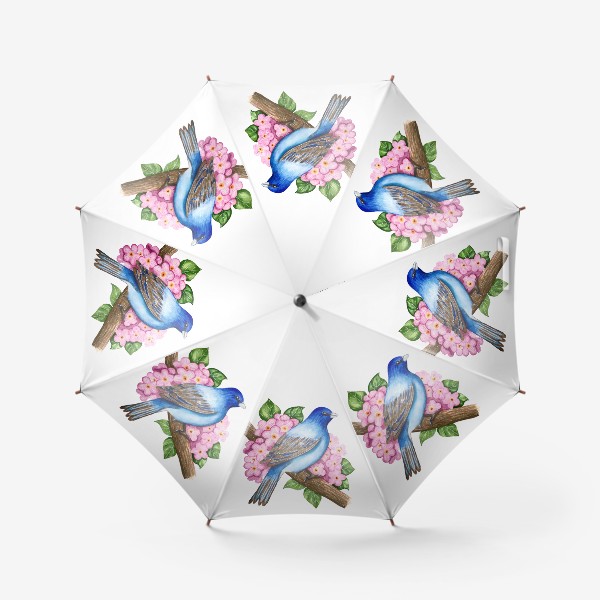 Зонт «Синяя птица на ветке с цветами»