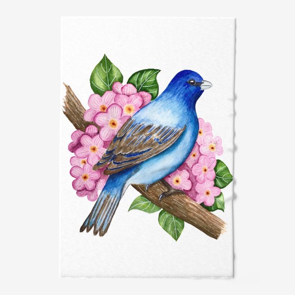Полотенце «Синяя птица на ветке с цветами»