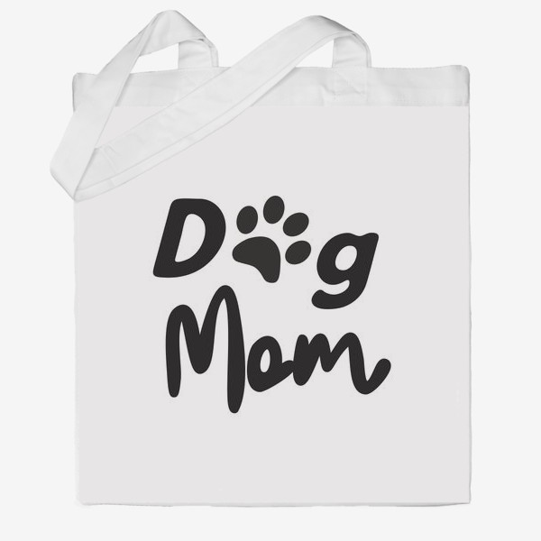 Сумка хб «Леттеринг "Dog mom" с отпечатком лапки питомца»