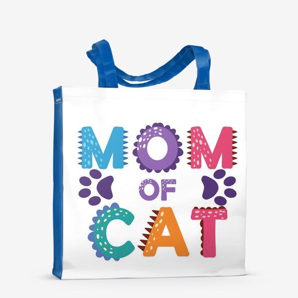 Сумка-шоппер «"Мама котиков". Разноцветная надпись с отпечатками лап»