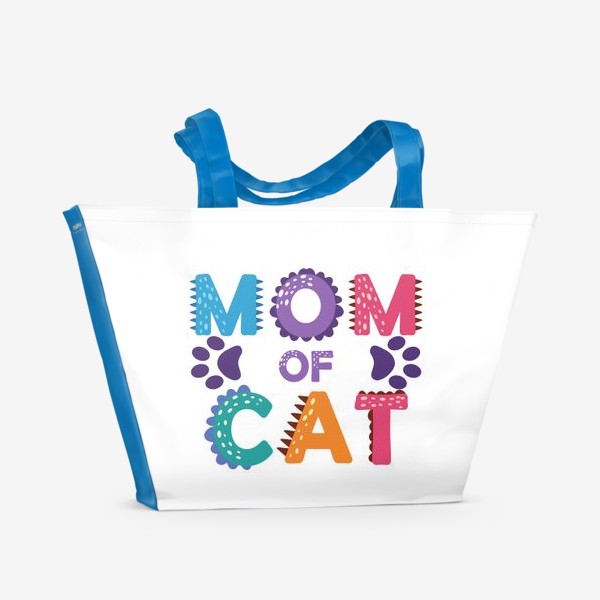 Пляжная сумка «"Мама котиков". Разноцветная надпись с отпечатками лап»