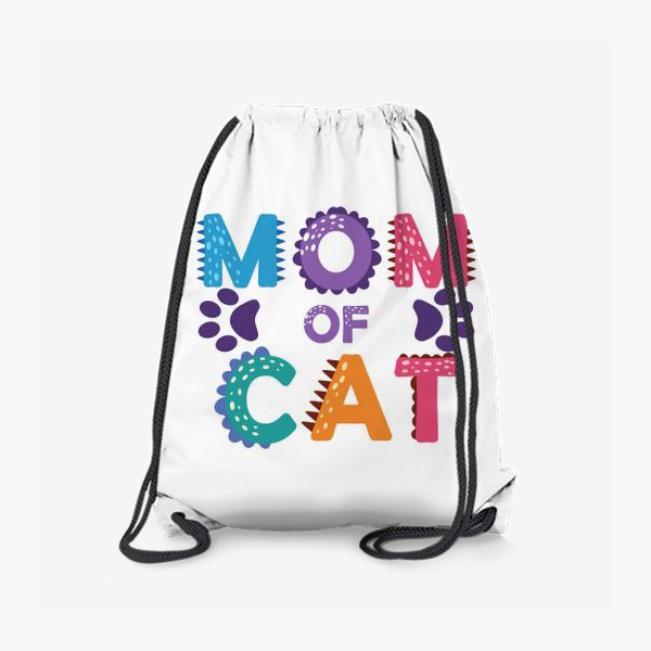 Рюкзак «"Мама котиков". Разноцветная надпись с отпечатками лап»