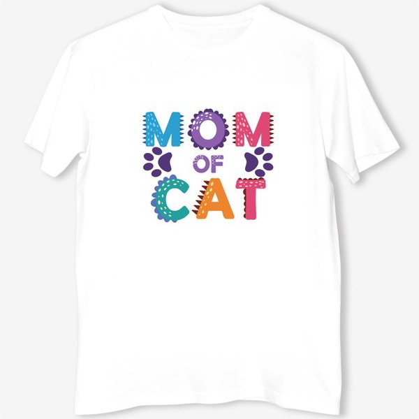 Футболка «"Мама котиков". Разноцветная надпись с отпечатками лап»