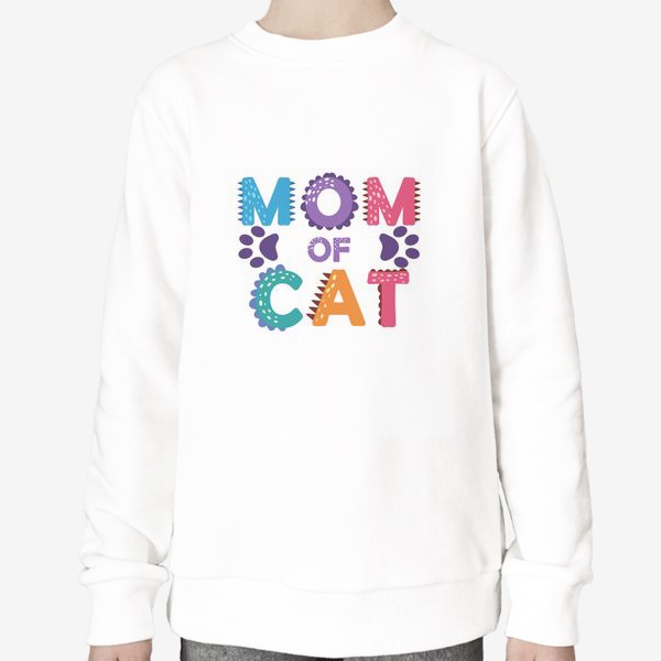 Свитшот «"Мама котиков". Разноцветная надпись с отпечатками лап»