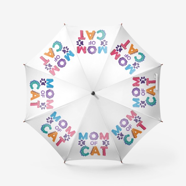 Зонт «"Мама котиков". Разноцветная надпись с отпечатками лап»