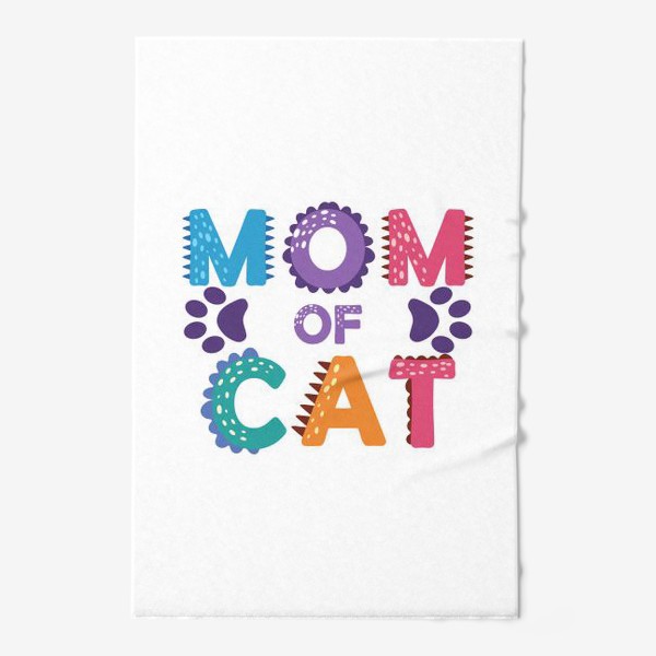 Полотенце &laquo;"Мама котиков". Разноцветная надпись с отпечатками лап&raquo;