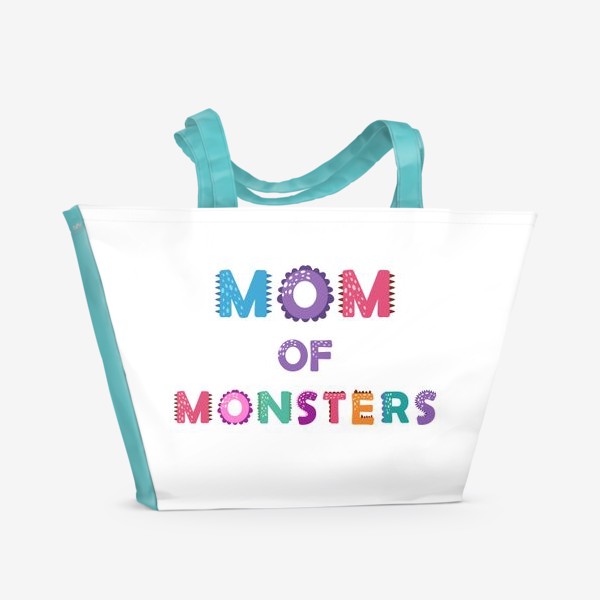 Пляжная сумка «Разноцветная юмористическая надпись "Мама монстриков"»