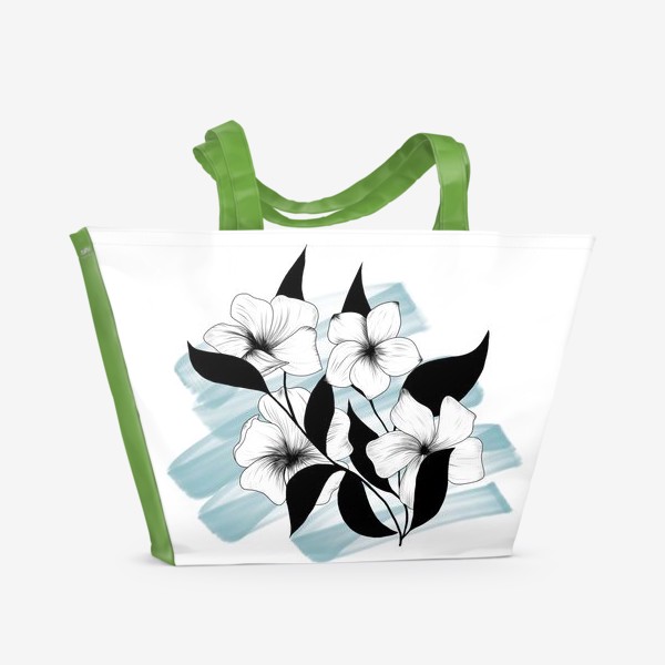 Пляжная сумка «Цветок черного цвета на голубых разводах»