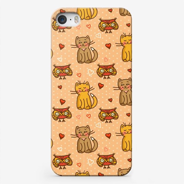 Чехол iPhone «мультяшный паттерн с котиками и совушками»
