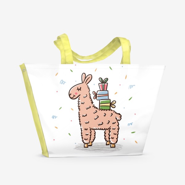 Пляжная сумка «Милая лама с подарками. Праздник. День рождения»
