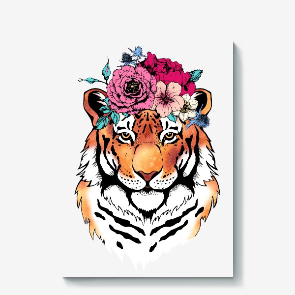 Холст «Тигрица в цветочном венке. Для нее»