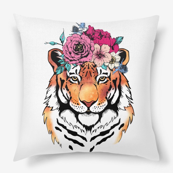 Подушка «Тигрица в цветочном венке. Для нее»