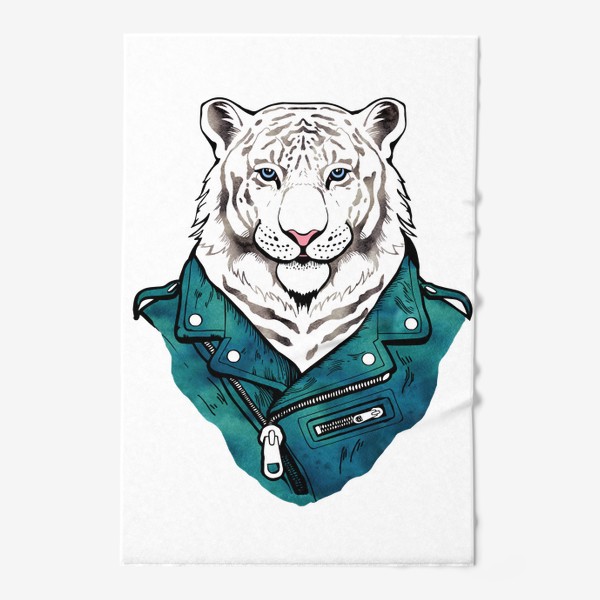 Полотенце &laquo;Белый тигр в куртке-косухе. Для него&raquo;