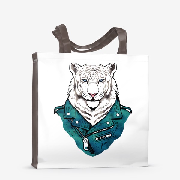 Сумка-шоппер «Белый тигр в куртке-косухе. Для него»