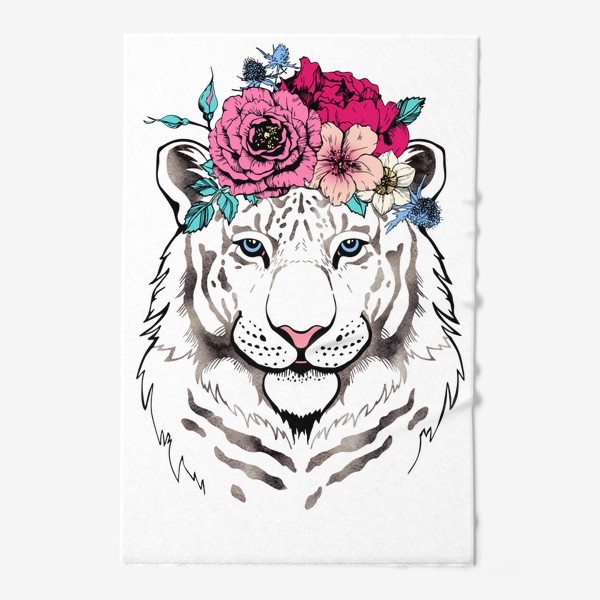 Полотенце «Белая тигрица в цветочном венке. Для неё»