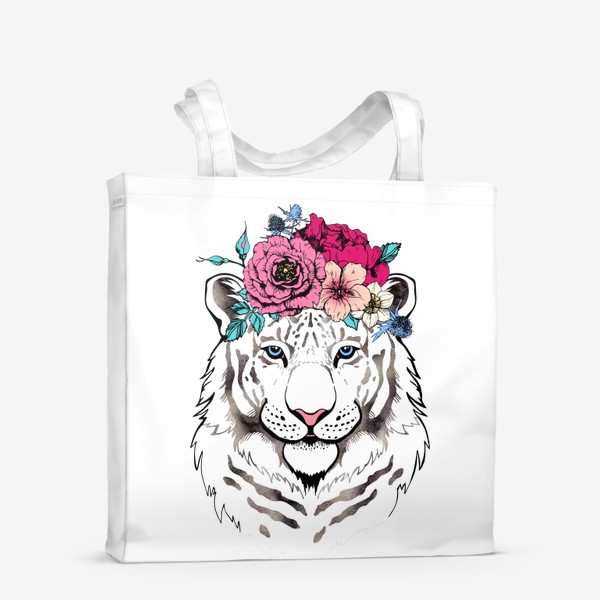 Сумка-шоппер «Белая тигрица в цветочном венке. Для неё»