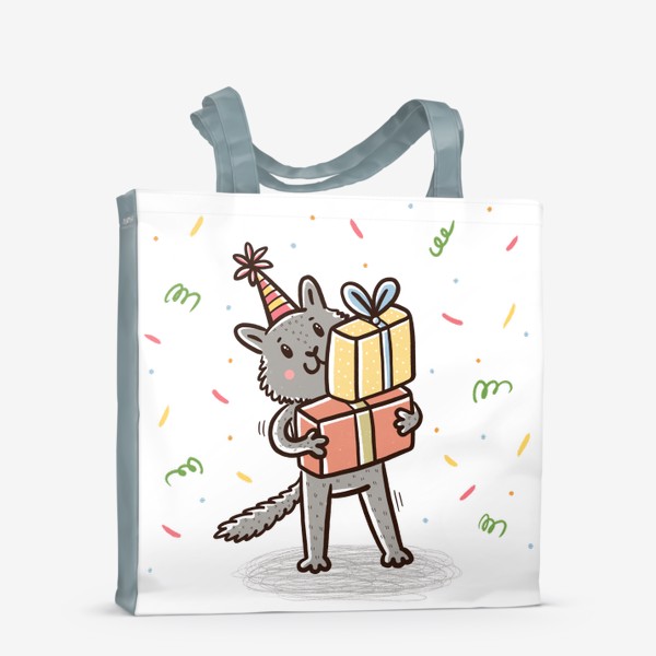 Сумка-шоппер «Милый серый котик с подарками. Праздник»