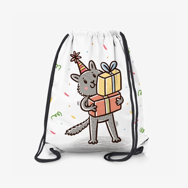 Рюкзак «Милый серый котик с подарками. Праздник»