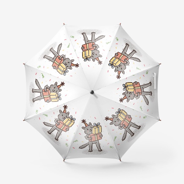 Зонт «Милый серый котик с подарками. Праздник»