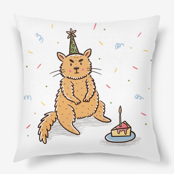 Подушка «Недовольный милый котик. Праздник. День рождения»