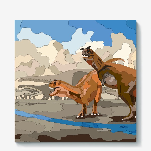 Холст «Пара динозавров на охоте»