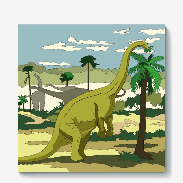 Холст «Динозавр ест листья пальмы»