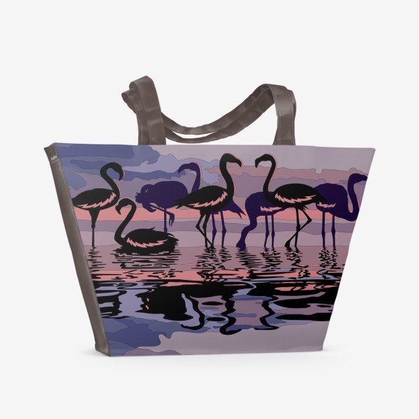 Пляжная сумка «Фламинго на закате»