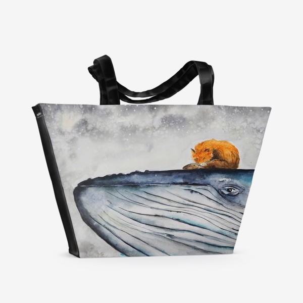 Пляжная сумка «Кит и Лиса. Акварель»