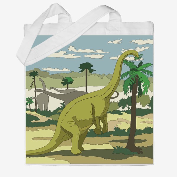 Сумка хб «Динозавр ест листья пальмы»