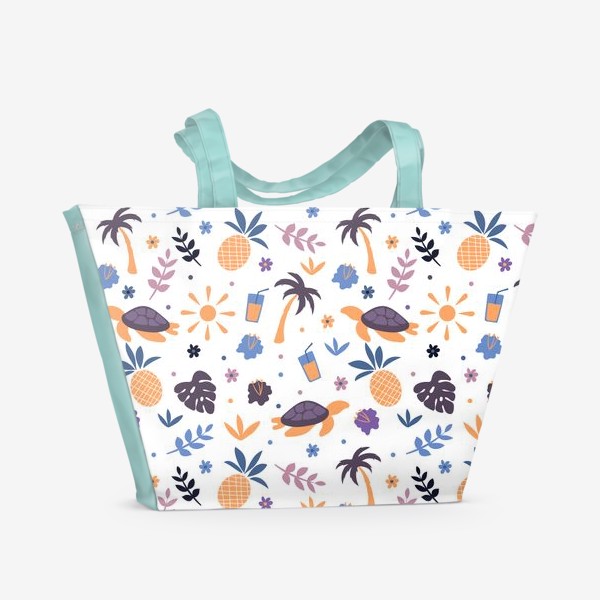 Пляжная сумка «Гавайский узор с пальмами и черепахами»