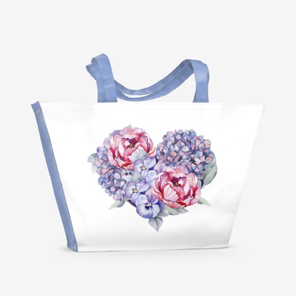Пляжная сумка «Цветочное сердце. Пионы.Гортензии»