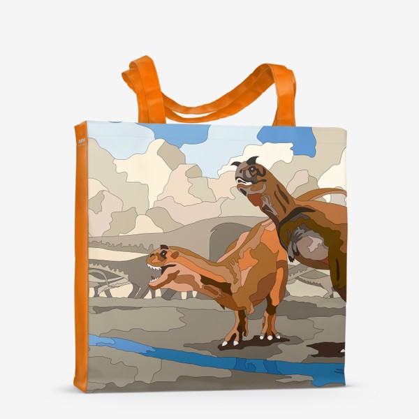Сумка-шоппер «Пара динозавров на охоте»