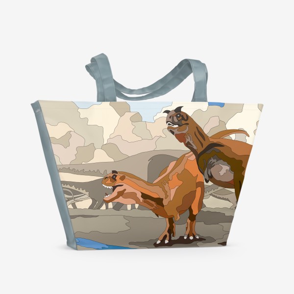 Пляжная сумка «Пара динозавров на охоте»