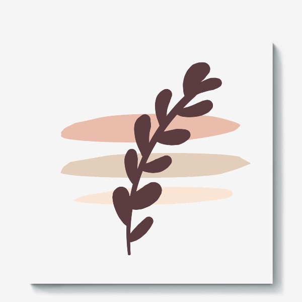 Холст «Веточка с листиками на полосатом фоне - пастельные тона»
