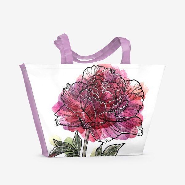 Пляжная сумка &laquo;Розовый пион. Цветы. Акварель&raquo;