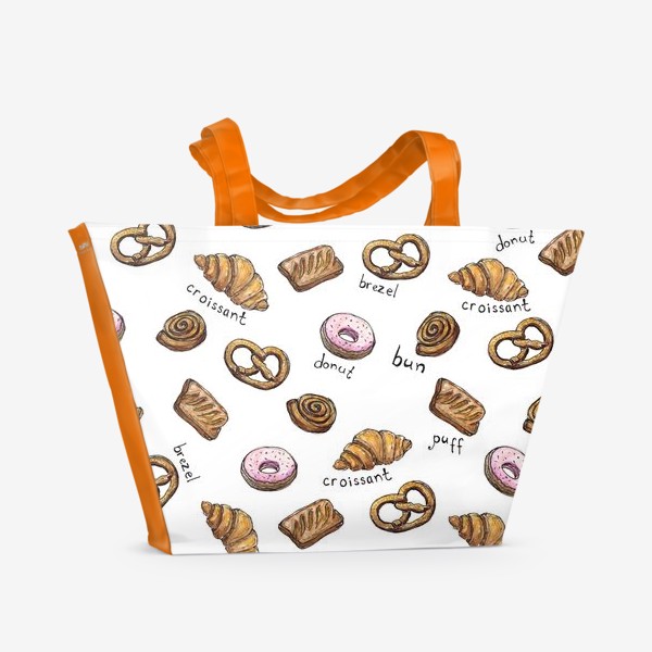 Пляжная сумка «Sweet bakery pattern. Паттерн с выпечкой, сладости»