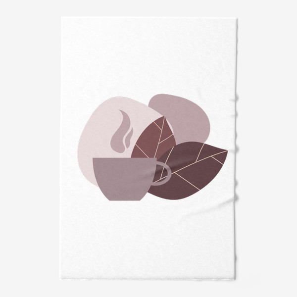 Полотенце «Чашка кофе и листья в коричневом и бежевом цвете»