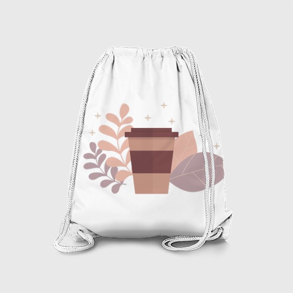 Рюкзак «Стакан кофе с листиками - осенний принт»