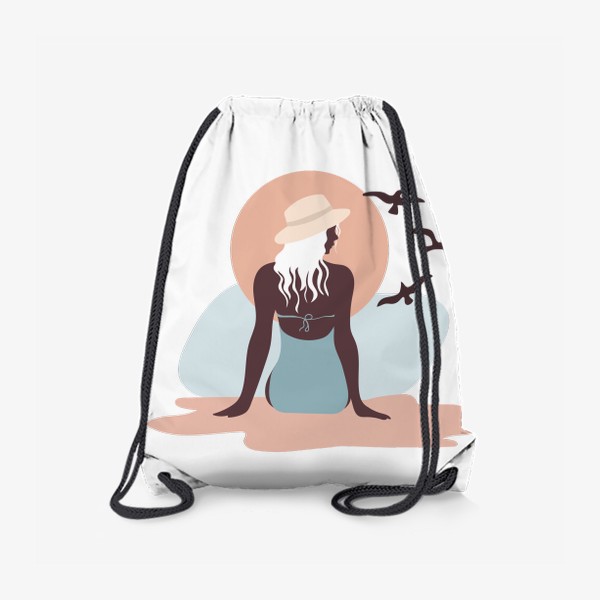 Рюкзак «Девушка в купальнике на берегу моря, закат и чайки»