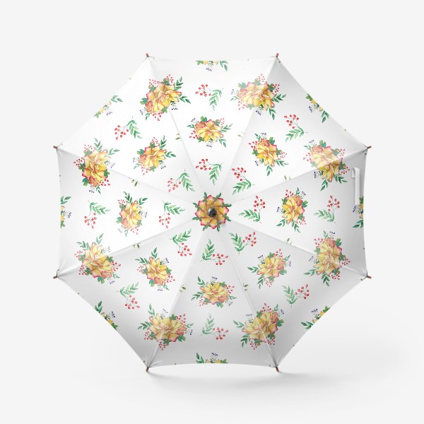 Зонт «Желтые розы с ягодами и листьями»