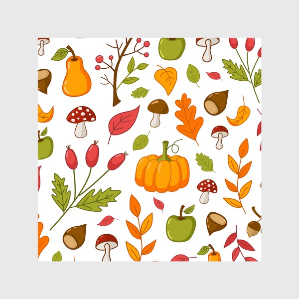 Шторы «Осенний узор с тыквами, каштанами, желудями, рябиной и фруктами»