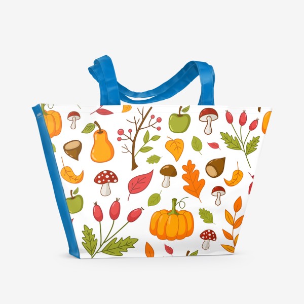 Пляжная сумка «Осенний узор с тыквами, каштанами, желудями, рябиной и фруктами»