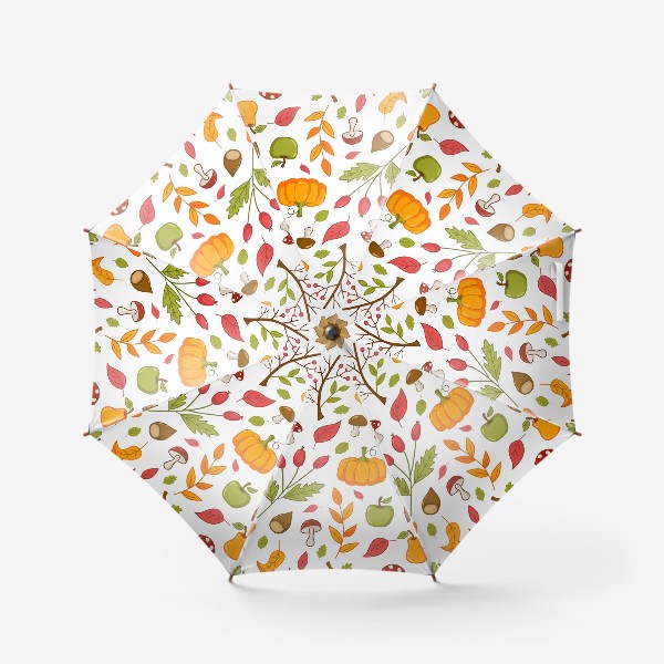 Зонт «Осенний узор с тыквами, каштанами, желудями, рябиной и фруктами»
