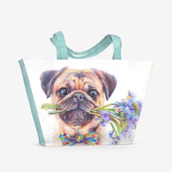 Пляжная сумка «Мопс с цветами»
