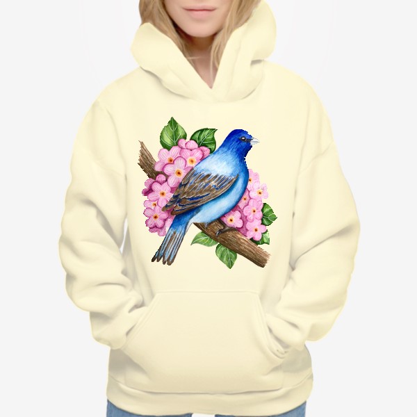 Худи «Синяя птица на ветке с цветами»